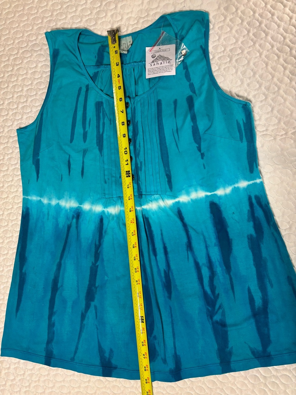 Sahalie Turquoise Blue tie-dye Button Front Tank Tunic